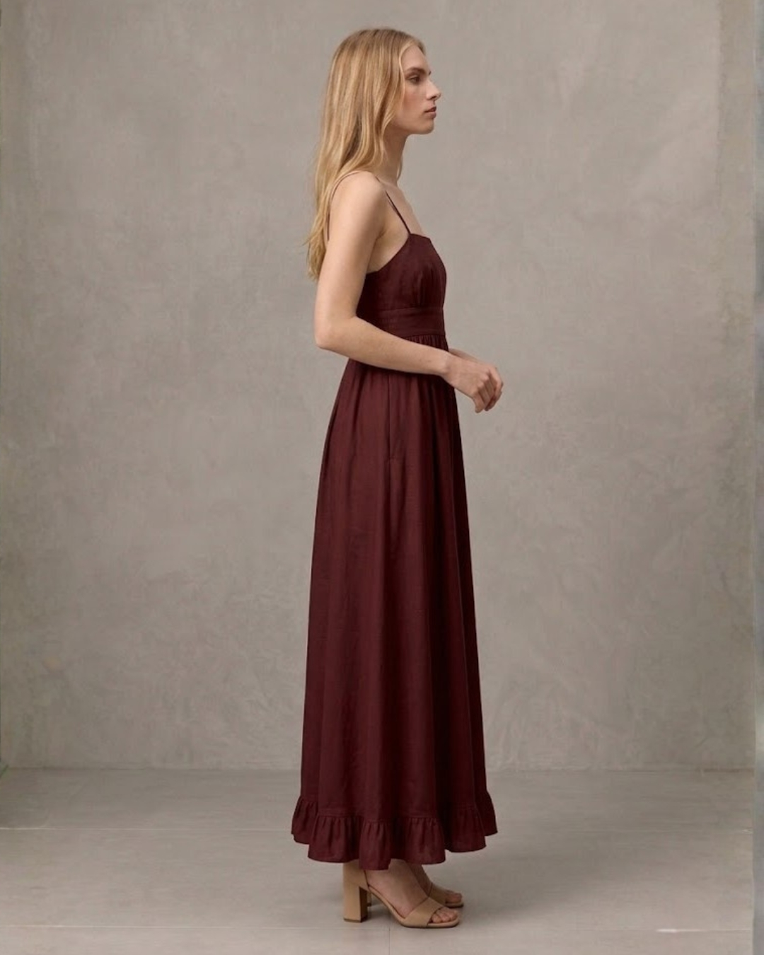 Primrose Ruffle Maroon Dress — alternate view